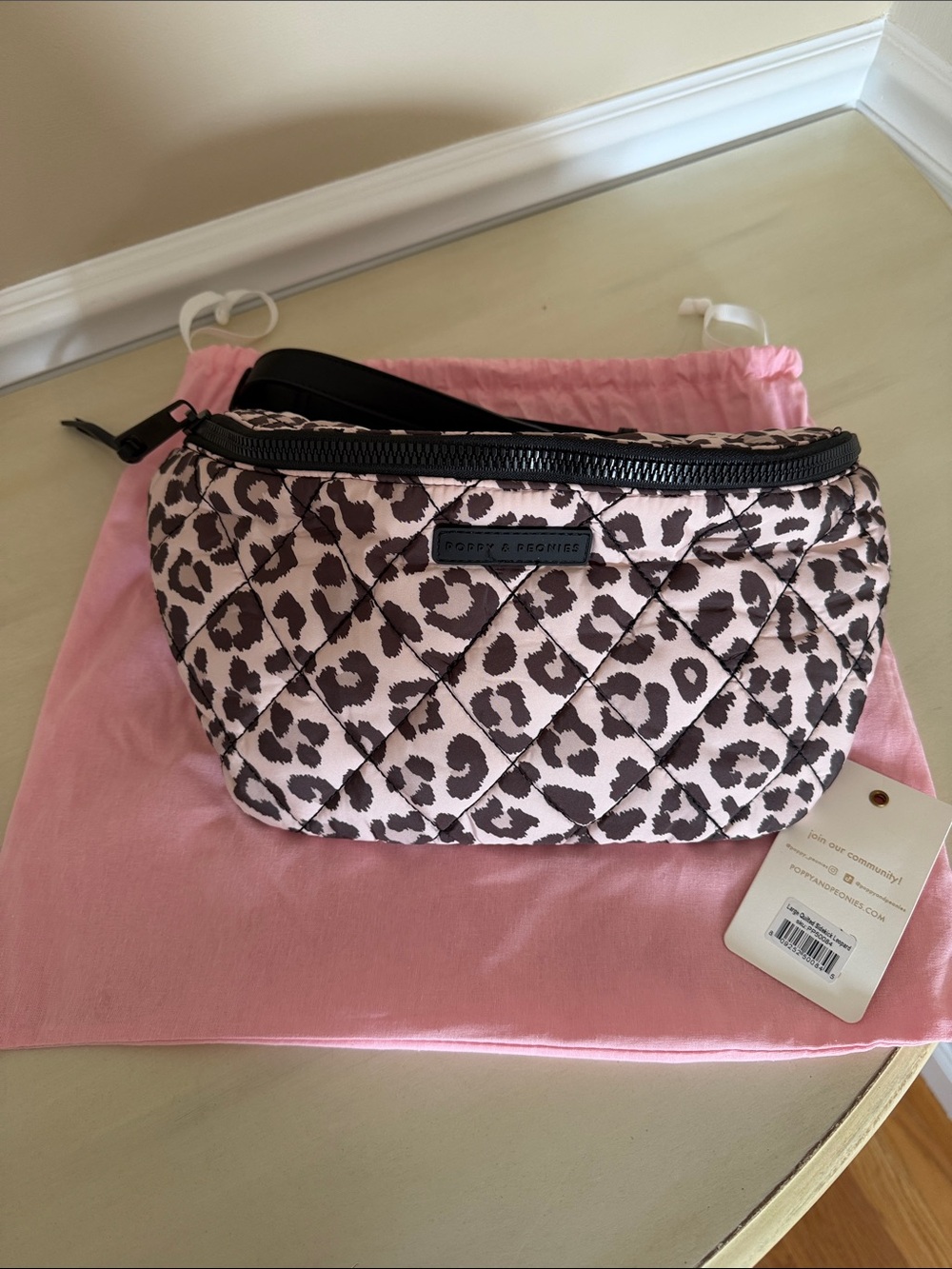 Poppies & Peonies Large Quilted Leopard Sidekick Crossbody Bag - NWOT